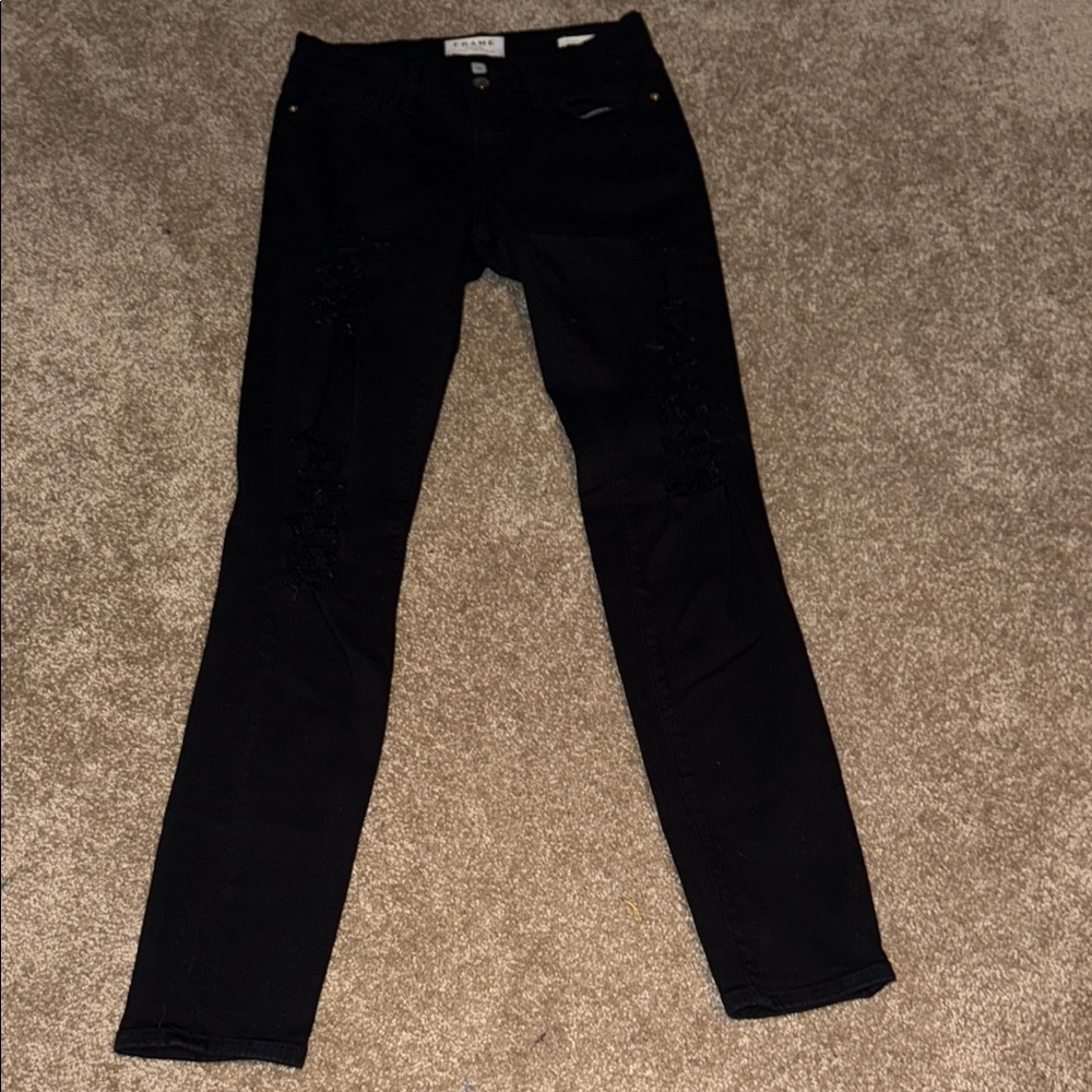 Frame Denim Distressed Black Skinny Jeans - size 26. B4